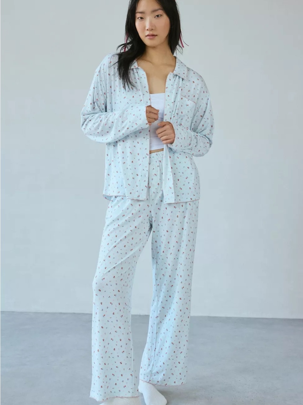 Frankie's Bikinis Light Blue Floral Pajama Set